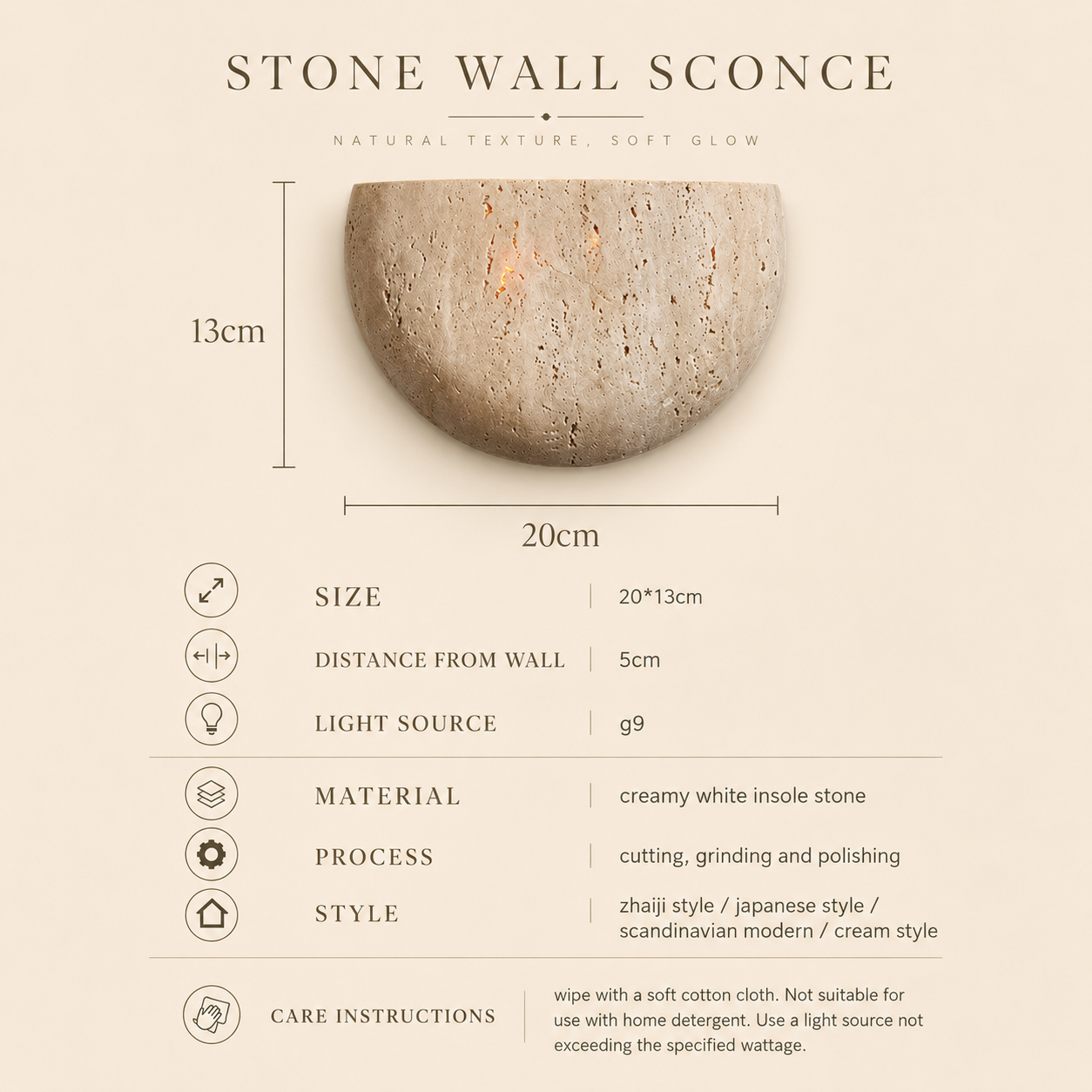 Half Moon Stone Wall Sconce